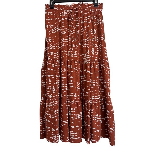 Heartloom Reika Skirt Rust Ivory Elastic Waist Size XS Pullon Rayon Midi NWOT - Picture 6 of 7
